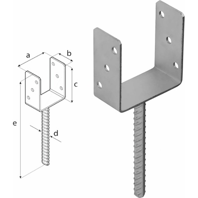 Domax PS zapustená pätka stĺpika typu U 150 x 150 120 U - 121 x 60 x 124 x 4.0 mm 6 ks