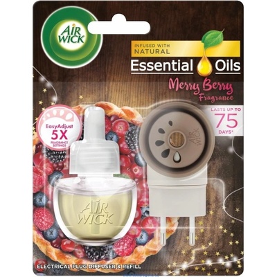 Air Wick Essential Oils Merry Berry Vôňa zimného ovocia elektrický osviežovač + náhradná náplň 19 ml
