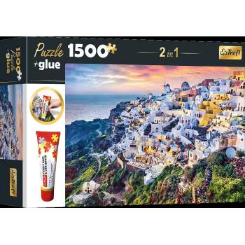 Image 1 of Trefl - Puzzle 2v1 puzzle Santorini Grécko + lepidlo - 1 500 piese