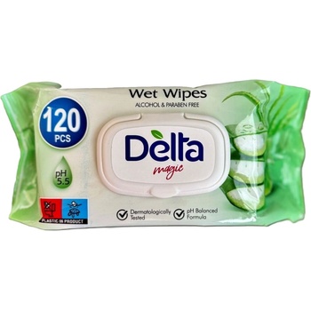 Delta Мокри кърпички Delta Magic - Aloe vera, 120 броя (3800502666172)