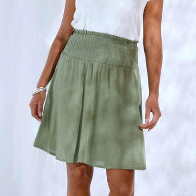 Blancheporte krátka rozšírená sukňa so žabkovaným pásom khaki