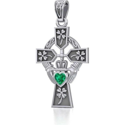 Fantasy Šperky Stříbrný přívěsek Claddagh keltský kříž se čtyřlístkem P3433
