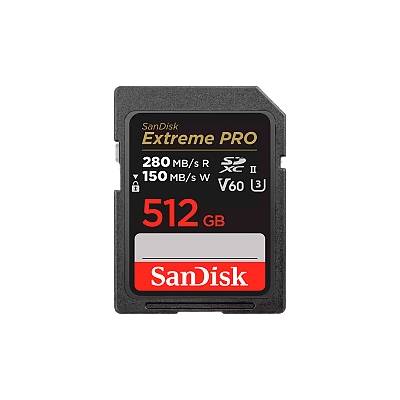 Extreme PRO 512GB V60 UHS-II SD cards, 280/150MB/s, V60, C10, UHS-II, EAN: 619659202156 (SDSDXEP-512G-GN4IN)