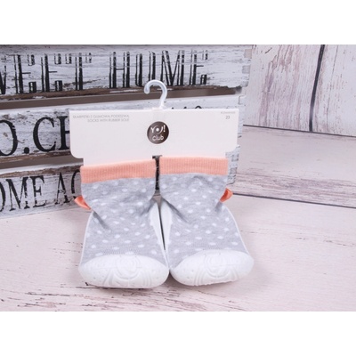 Yo ponožkoboty s gumovou stélkou OB135 šedé s lososovou mašličkou – Zboží Dáma