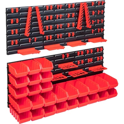 vidaXL Стенен органайзер със 103 бр кутии за инструменти червено-черно (150813)