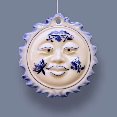 Cibulák Vánoční ozdoba sluníčko oboustranné 10 cm originální cibulákový porcelán Dubí cibulový vzor 10622