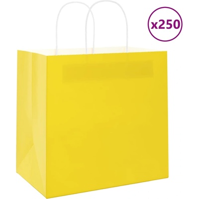 vidaXL Хартиени торбички 250 бр с дръжки жълти 26x17x25 см (4101787)