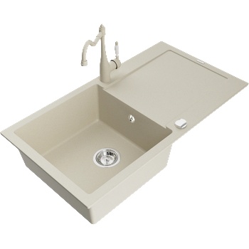 Mexen Leo кухненска мивка гранитна с 1 корито с отцедник и кухненски смесител Carla, бежов - 6501-69-670700-69 (6501-69-670700-69)