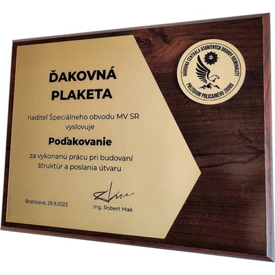 ETROFEJE drevená plaketa HG521 zlatá vlastný motív 230x180mm