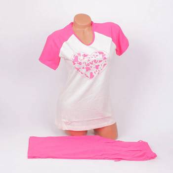 Image 1 of Памучна пижама в розово и бяло със сърце
