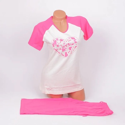 Памучна пижама в розово и бяло със сърце