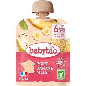 Babybio Био плодов мус Babybio - Круша, банан и просо, 6 м+, 90 g (3288131540092) - baby