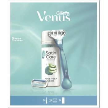 Gillette Venus подаръчен комплект: самобръсначка Venus Smooth 1 бр + резервни ножчета 1 бр + гел за бръснене Satin Care Sensitive Aloe Vera 75 ml за жени