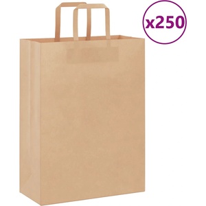 vidaXL Хартиени торбички 250 бр с дръжки кафяви 26x12x35 см (4101814)