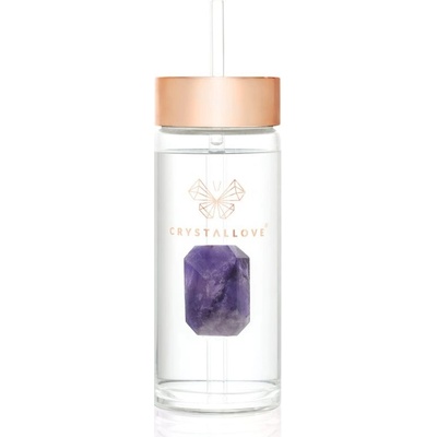 Crystallove Amethyst Straw Water Bottle sklenená fľaša na vodu s rúrkou 1 ks