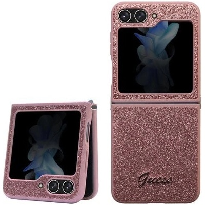Púzdro Guess PC/TPU Glitter Flakes Metal Logo Samsung Galaxy Z Flip 5 ružové
