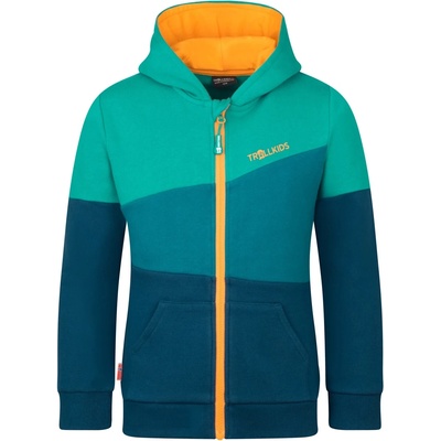 TROLLKIDS Детско яке за тренировка Trollkids Kid's Alesund Sweater Hoodie - Madeira Blue / Lagoon Green / Sea Green - размер 128 (EU) (704-2482-1716)