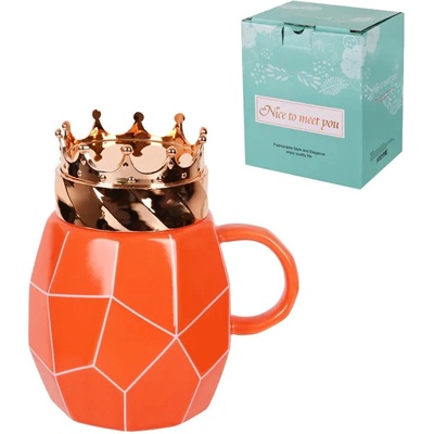 Луксозна керамична чаша с капак - kорона /оранж/ (К85788-3)