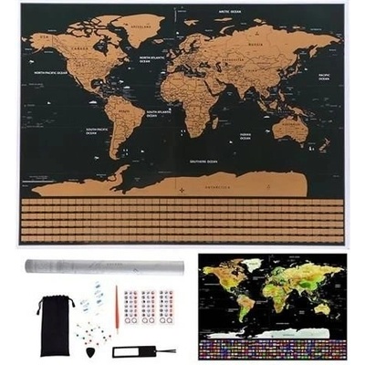 ISO Velká stírací mapa světa s vlajkami Deluxe 82 × 59 cm s příslušenstvím černá – Zboží Dáma