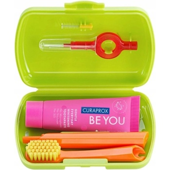 Curaprox Travel Set zubná kefka + CPS medzizubné kefky 2 ks + zubná pasta 10 ml darčeková sada, zelený
