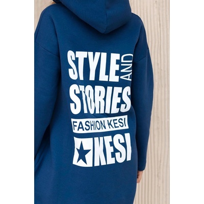 Kesi Padded sweatshirt with a long back and a hood in navy blue modrá