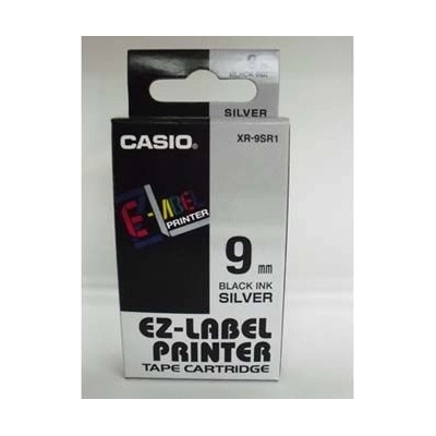 CASIO originální páska do tiskárny štítků, CASIO XR-9SR1, černý tisk/stříbrný podklad, ne (XR-9SR1)