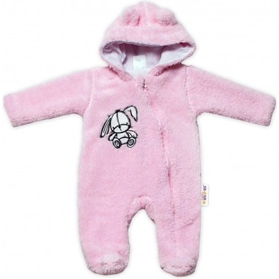 Baby Nellys Chlpáčkový overálek s kapucňou Cute Bunny svetlo ružový