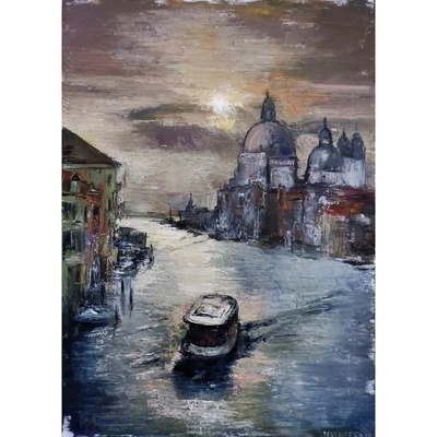 Benátky pod mesiacom - Akad. mal. Igor Navrotskyi,originálny,ručne maľovaný obraz L (do veľkosti 95x95cm) Viac farieb