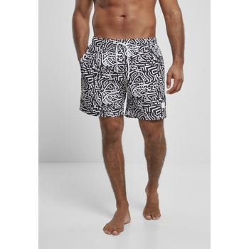 Urban Classics Мъжки къси панталони в черно и бяло Urban Classics Pattern Swim UB-TB2679-02827 - Черен, размер XXL