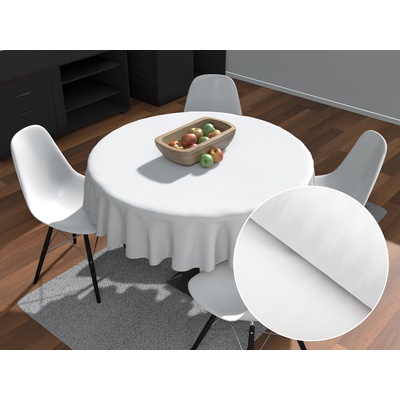 Biante Veľký damaškový okrúhly obrus Atlas Grádl DM-010 Biely pásiky 1cm Ø 150cm
