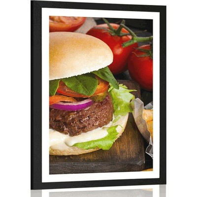 Plakát s paspartou americký hamburger - 40x60 silver