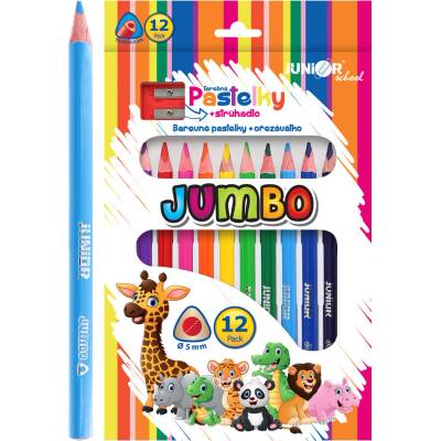 Junior Zoo Jumbo trojhranné pastelky sada 12 ks + ořezávátko 655388