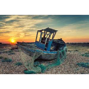 DIMEX ART Флизелинов фототапет изоставена рибарска лодка 375 x 250 см