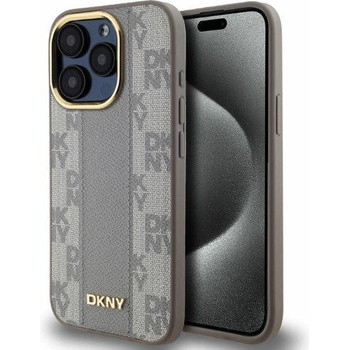 DKNY кожен кариран мономонен калъф MagSafe за iPhone 15 Pro Max - бежов (3666339260002)