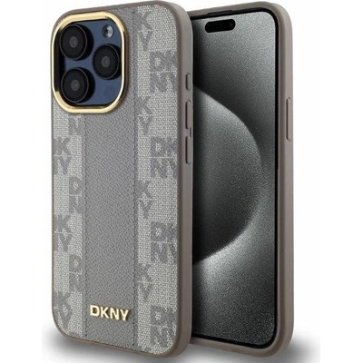 DKNY кожен кариран мономонен калъф MagSafe за iPhone 15 Pro Max - бежов (3666339260002)