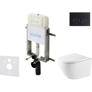 kielle Genesis New - Комплект структура за вграждане, тоалетна чиния Oudee Vortex, Rimless+, SoftClose седалка и бутон Gemini New II, черен мат 30528SZ69 (30528SZ69)
