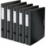 Leitz quality folder 180° Active Solid, pack of 5, A4, narrow, rounded spine, 6.5 cm wide, elastic band closure, light polyfoam, plastic folder, black, 10481095 - 10481095-5