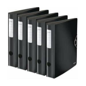 Leitz quality folder 180° Active Solid, pack of 5, A4, narrow, rounded spine, 6.5 cm wide, elastic band closure, light polyfoam, plastic folder, black, 10481095 - 10481095-5