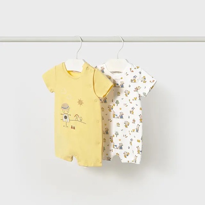 Mayoral Сет 2 гащеризона къси в жълто и бяло с цветни апликации за бебе момче Майорал