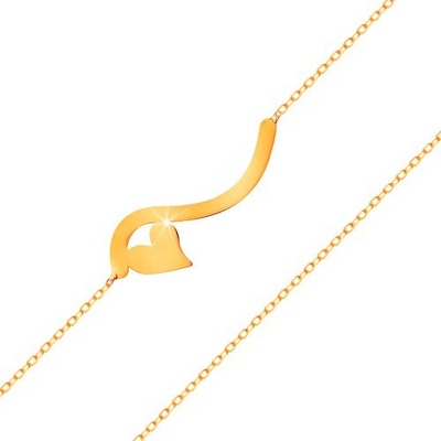 Šperky eshop náramok v žltom zlate vlnka a malé symetrické srdiečko jemná retiazka GG159.19
