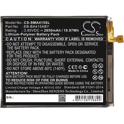 Cameron Sino Samsung A41 CAMERON SINO Li-Polymer батерия 3.85V/2850mAh, съвместима със Samsung EB-BA415ABY, BLACK CS-SMA415SL (CS-SMA415SL)