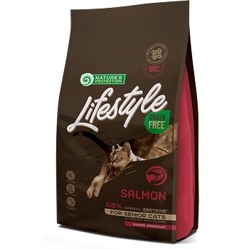 Nature's Protection LS Grain Free Salmon Senior Cat - Пълноценна храна без зърно за възрастни котки над 10 год/3 разфасовки