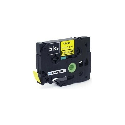 Gigaprint Kompatibilná sada 5 ks pások pro BROTHER TZe-631 12mm čierna tlač/žltý podklad, laminovaná