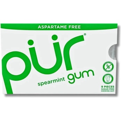 PÜR Žvýkačky bez aspartamu Spearmint s xylitolem, bez cukru 9 ks