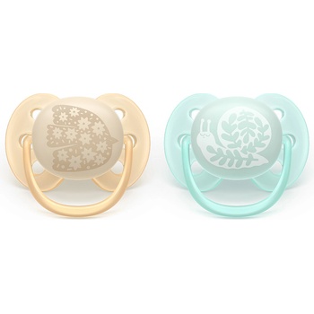 Philips Залъгалки Philips Avent - Ultra Soft, с декорация Птица и охлюв с кутия за стерилизиране, 0-6 m, 2 броя (00A.0667.001)