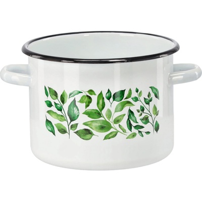 CHOMIK Smaltovaný hrniec 4,5 l 20 cm biely s dekorom fikus CH-EMA9204
