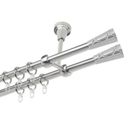 OK-GarnýžeCZ Garnýž kovová dvouřadá 19mm Trapezium double nerez 470 cm do stěny / kroužky s háčkem
