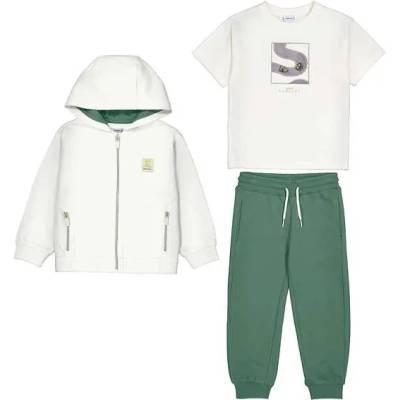 Mayoral Анцуг 3части суичър и тениска в бяло със зелен спортен панталон за мини момче Mayoral