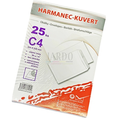 Harmanec-Kuvert Poštové obálky C4 s páskou, biele, 25 ks