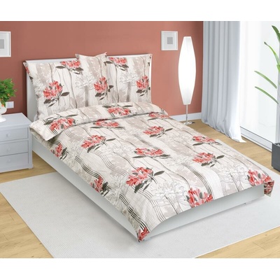 Bellatex krep obliečky Kvietok červená béžová 140x220 70x90